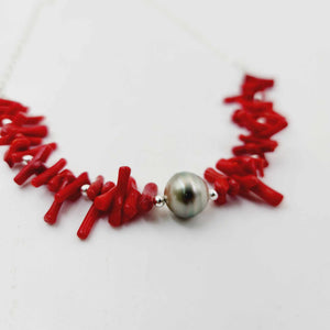 READY TO SHIP Civa Fiji Pearl Red Coral Necklace - 925 Sterling Silver FJD$