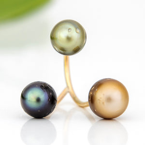 READY TO SHIP Civa Fiji Saltwater Pearl Trio Ring - 14k Gold Fill FJD$