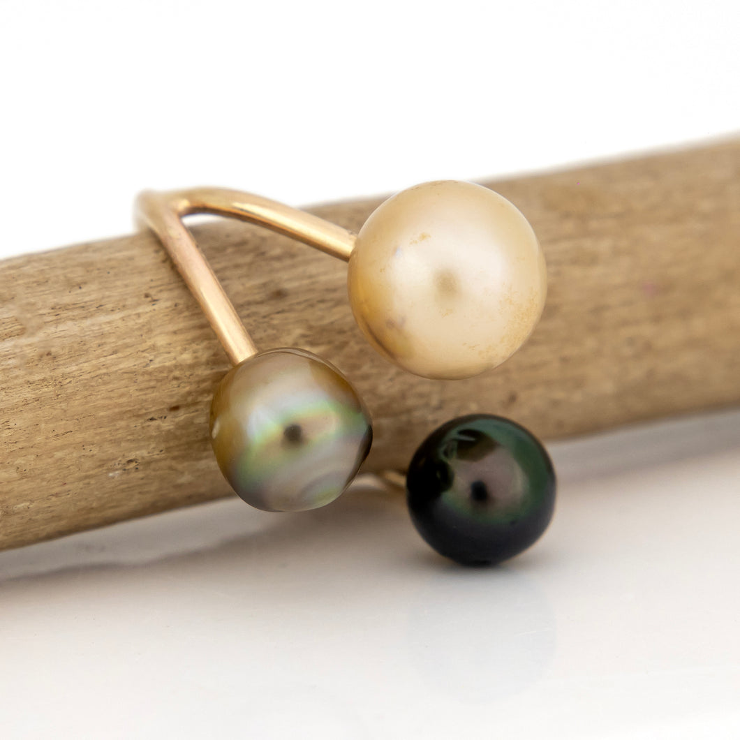 READY TO SHIP Civa Fiji Saltwater Pearl Trio Ring - 14k Gold Fill FJD$