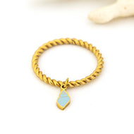 Twisted Rope Ring with Charm - Gold Plated FJD$