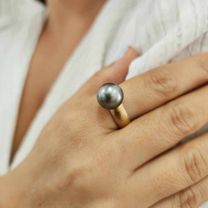 CONTACT US TO RECREATE THIS SOLD OUT STYLE Wide Band Pearl Ring with Graded Fiji Saltwater Pearl - 9k Solid Gold FJD$