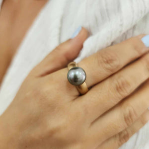 CONTACT US TO RECREATE THIS SOLD OUT STYLE Wide Band Pearl Ring with Graded Fiji Saltwater Pearl - 9k Solid Gold FJD$