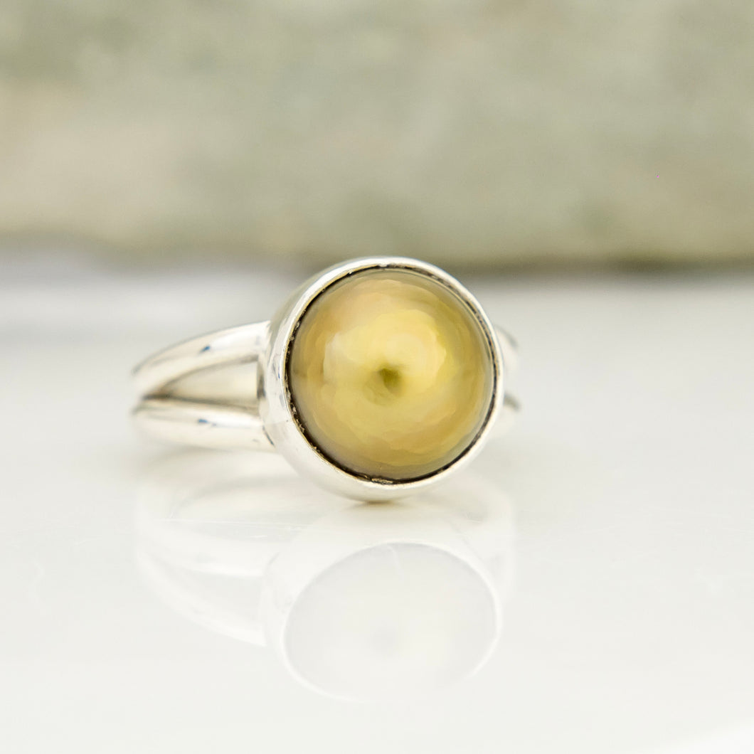 READY TO SHIP Fiji Saltwater Pearl Double Band Ring - 925 Sterling Silver FJD$
