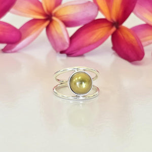 READY TO SHIP Fiji Saltwater Pearl Double Band Ring - 925 Sterling Silver FJD$