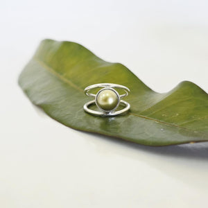 READY TO SHIP Fiji Saltwater Pearl Double Band Ring - 925 Sterling Silver FJD$