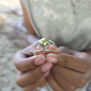 READY TO SHIP Fiji Saltwater Pearl Double Band Ring - 925 Sterling Silver FJD$
