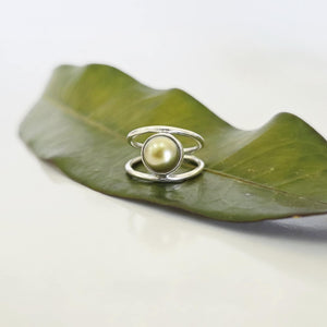READY TO SHIP Fiji Saltwater Pearl Double Band Ring - 925 Sterling Silver FJD$