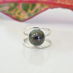 READY TO SHIP Fiji Saltwater Pearl Double Band Ring - 925 Sterling Silver FJD$