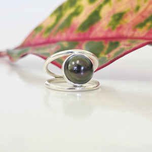 READY TO SHIP Fiji Saltwater Pearl Double Band Ring - 925 Sterling Silver FJD$