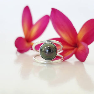 READY TO SHIP Fiji Saltwater Pearl Double Band Ring - 925 Sterling Silver FJD$