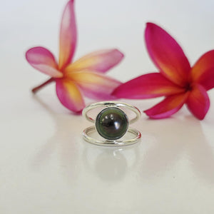 READY TO SHIP Fiji Saltwater Pearl Double Band Ring - 925 Sterling Silver FJD$
