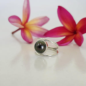 READY TO SHIP Fiji Saltwater Pearl Double Band Ring - 925 Sterling Silver FJD$