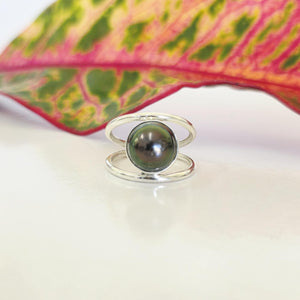 READY TO SHIP Fiji Saltwater Pearl Double Band Ring - 925 Sterling Silver FJD$