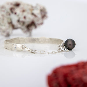 READY TO SHIP Civa Fiji Pearl Organic Cast Bracelet with Frangipani charm - 925 Sterling Silver FJD$