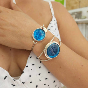 READY TO SHIP Adorn Pacific x Hot Glass Blue Bezel Set Bangle - 925 Sterling Silver FJD$