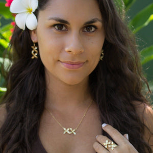 READY TO SHIP Frangipani Bua Earrings - 18k Gold Vermeil FJD$