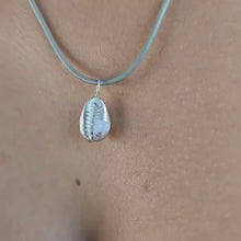 Load and play video in Gallery viewer, READY TO SHIP - Cowrie Shell Necklace with Zirconia - 925 Sterling Silver &amp; Real Leather FJD$
