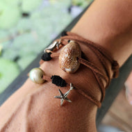 READY TO SHIP Fiji Pearl, Starfish & Seahorse Charm Faux Suede Leather Multi-way Bracelet / Necklace - FJD$ - Adorn Pacific - All Products