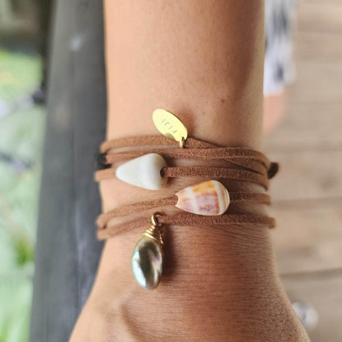 READY TO SHIP Wrapped Fiji Pearl & Shell Suede Leather Multi-way Bracelet / Necklace - FJD$ - Adorn Pacific - All Products