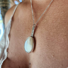 Load image into Gallery viewer, READY TO SHIP Bezel set Mother of Pearl Necklace with Pasifika detail- 925 Sterling Silver FJD$ - Adorn Pacific - All Products
