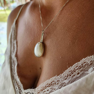 READY TO SHIP Bezel set Mother of Pearl Necklace with Pasifika detail- 925 Sterling Silver FJD$ - Adorn Pacific - All Products
