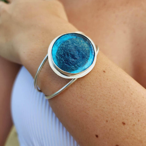 READY TO SHIP Adorn Pacific x Hot Glass Blue Bezel Set Cuff - 925 Sterling Silver FJD$ - Adorn Pacific - Bracelets