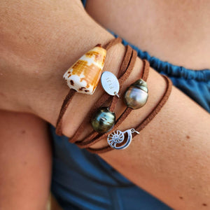 READY TO SHIP Fiji Pearl & Nautilus Charm Faux Suede Leather Multi-way Bracelet / Necklace - FJD$ - Adorn Pacific - All Products