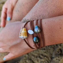 Load image into Gallery viewer, READY TO SHIP Fiji Pearl &amp; Nautilus Charm Faux Suede Leather Multi-way Bracelet / Necklace - FJD$ - Adorn Pacific - All Products

