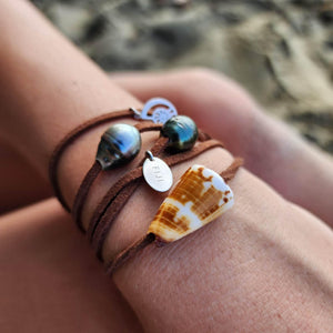 READY TO SHIP Fiji Pearl & Nautilus Charm Faux Suede Leather Multi-way Bracelet / Necklace - FJD$ - Adorn Pacific - All Products