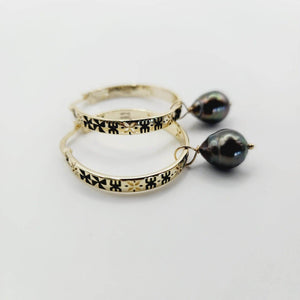 READY TO SHIP Tapa Hoop Earrings with Saltwater Pearls in 18k Gold Vermeil - FJD$ - Adorn Pacific - All Products