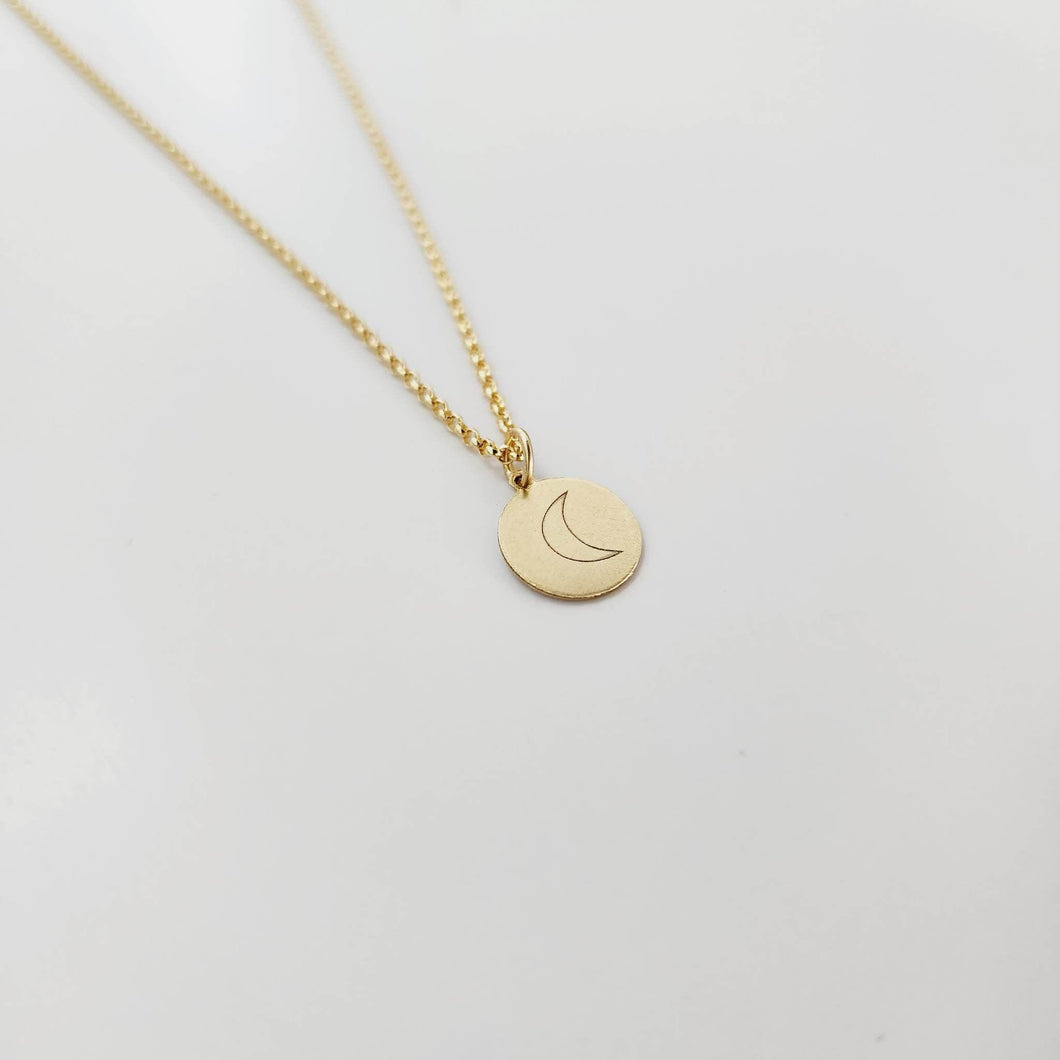 CUSTOM ENGRAVABLE Crescent Moon Charm Necklace  - 14k Gold Fill FJD$ - Adorn Pacific - Necklaces
