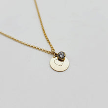 Load image into Gallery viewer, CUSTOM ENGRAVED - Disc Charm &amp; Zirconia Necklace  - 14k Gold Fill FJD$
