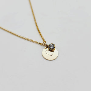 CUSTOM ENGRAVED - Disc Charm & Zirconia Necklace  - 14k Gold Fill FJD$