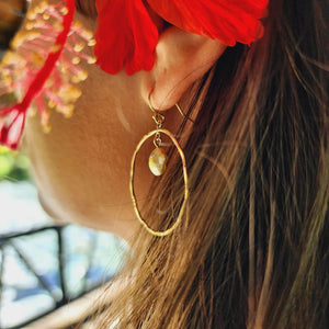 READY TO SHIP - Keshi Pearl Textured Hoop Earrings - 14k Gold Fill FJD$ - Adorn Pacific - Earrings