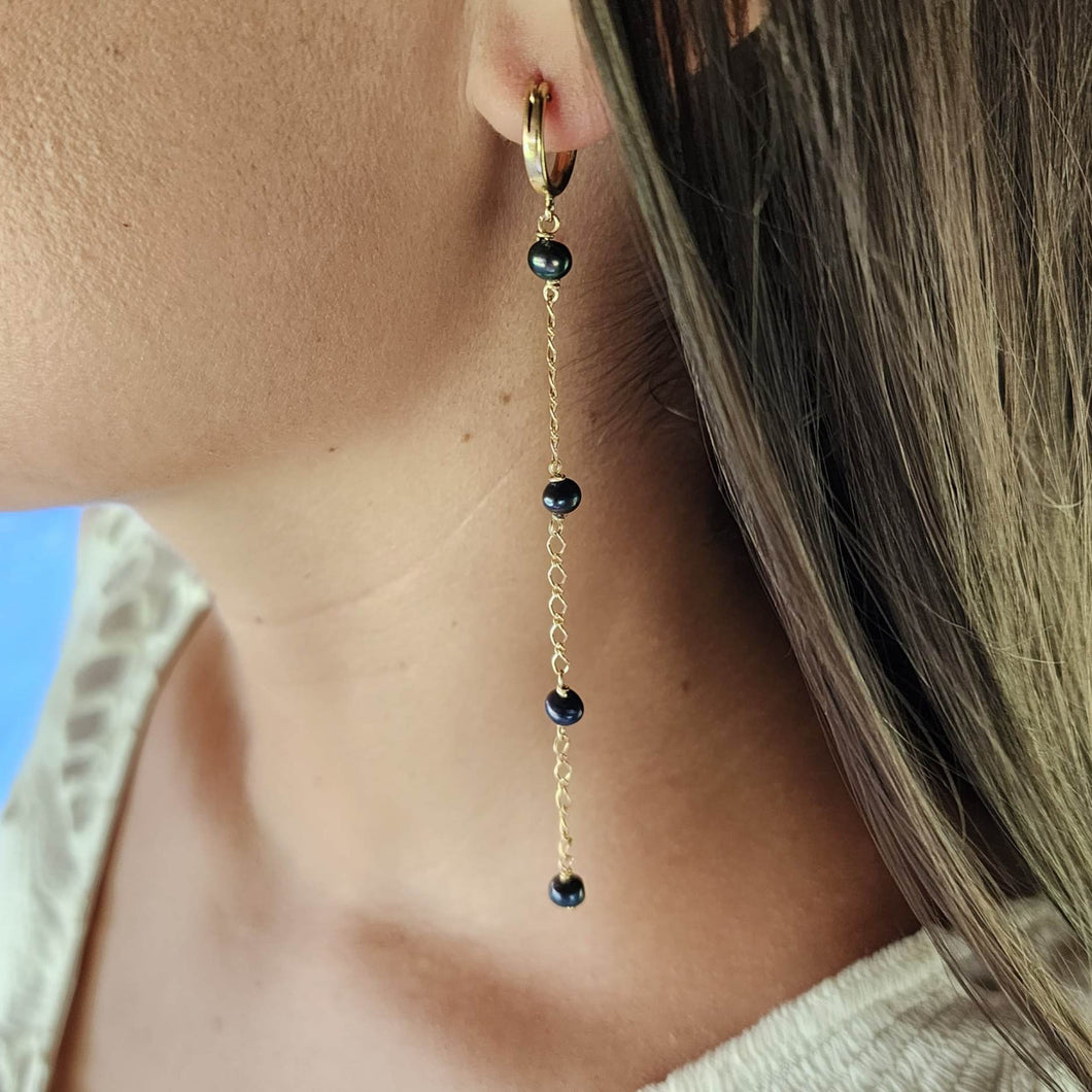 READY TO SHIP Freshwater Pearl Huggie Drop Earrings - 14k Gold Fill FJD$