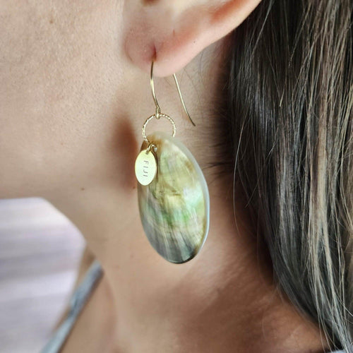 READY TO SHIP Carved Oyster Shell Disc Earrings - 14k Gold Fill FJD$ - Adorn Pacific - Earrings