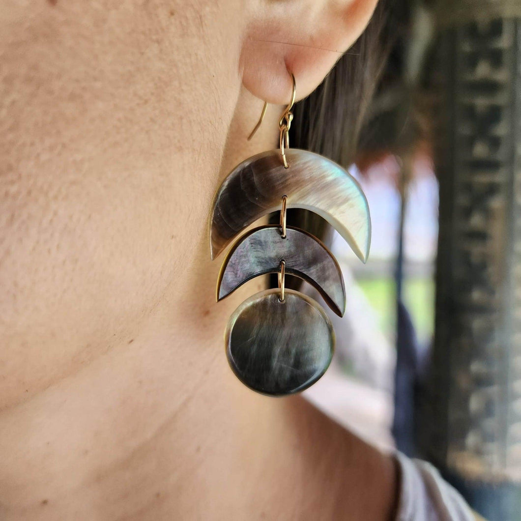 READY TO SHIP Mother of Pearl Moon Phase Earrings - 14k Gold Fill FJD$ - Adorn Pacific - Earrings