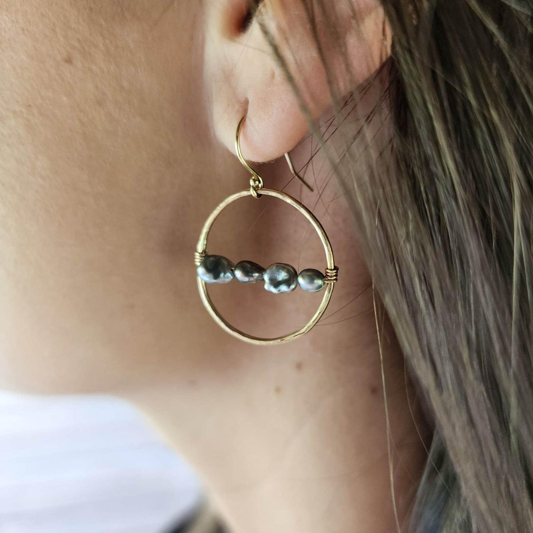 READY TO SHIP - Keshi Pearl Hoop Earrings - 14k Gold Fill FJD$ - Adorn Pacific - Earrings