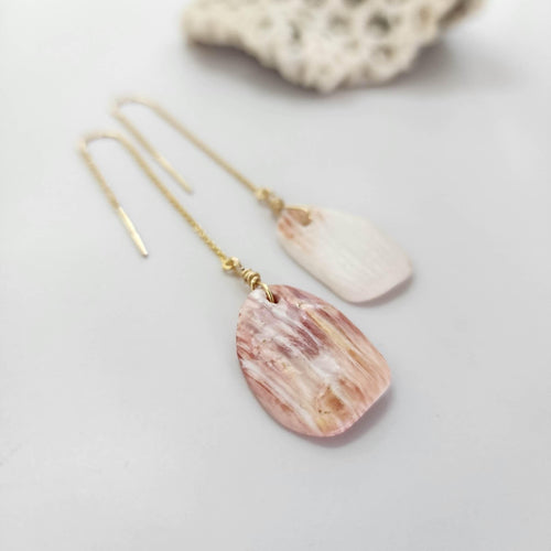 READY TO SHIP Tumbled Shell Threader Earrings - 14k Gold Fill FJD$ - Adorn Pacific - Earrings