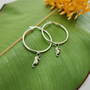 READY TO SHIP Hoop Earrings with Seahorse Charms - 925 Sterling Silver FJD$ - Adorn Pacific - Earrings