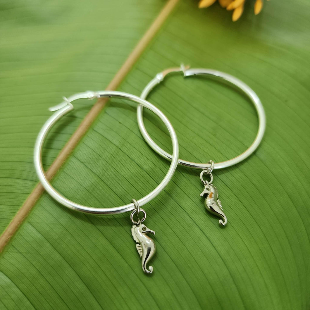 READY TO SHIP Hoop Earrings with Seahorse Charms - 925 Sterling Silver FJD$ - Adorn Pacific - Earrings