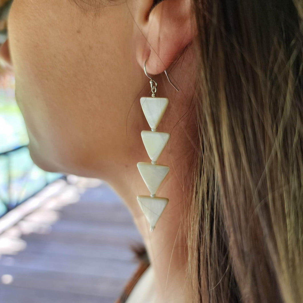 READY TO SHIP Geometric Mother of Pearl Earrings - 925 Sterling Silver FJD$ - Adorn Pacific - Earrings