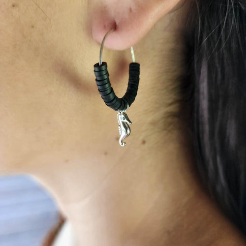 READY TO SHIP Polymer Clay Bead Hoop Earrings with Seahorse Charms - 925 Sterling Silver FJD$ - Adorn Pacific - Earrings