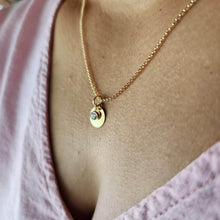 Load image into Gallery viewer, CUSTOM ENGRAVED - Disc Charm &amp; Zirconia Necklace  - 14k Gold Fill FJD$ - Adorn Pacific - Necklaces
