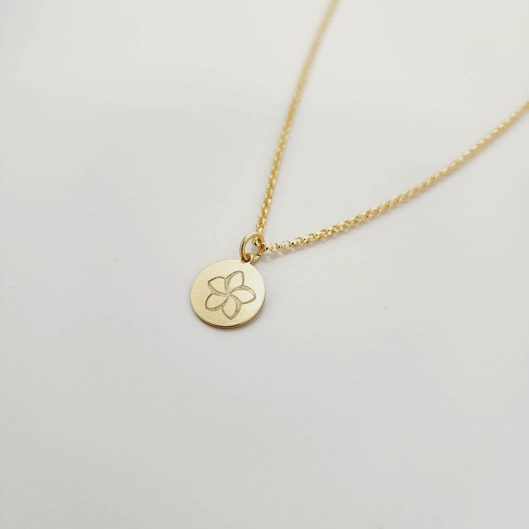 CUSTOM ENGRAVABLE Frangipani Charm Necklace  - 14k Gold Fill FJD$ - Adorn Pacific - Necklaces