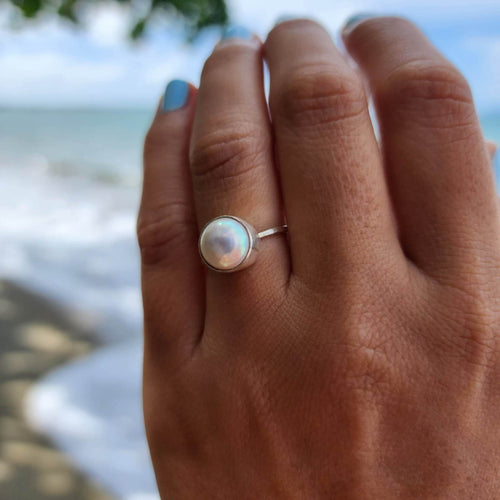 READY TO SHIP - Bezel Set Freshwater Pearl Ring - 925 Sterling Silver FJD$ - Adorn Pacific - Rings