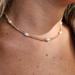 READY TO SHIP Faceted Glass Bead & Freshwater Pearl Choker Necklace - 14k Gold Fill FJD$ - Adorn Pacific - Earrings