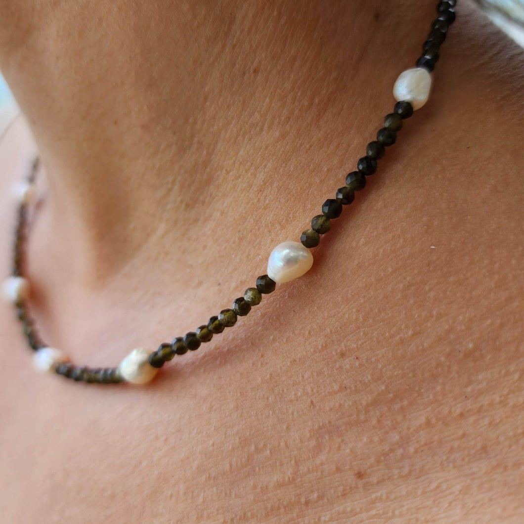 READY TO SHIP Faceted Glass Bead & Freshwater Pearl Choker Necklace - 14k Gold Fill FJD$ - Adorn Pacific - Earrings