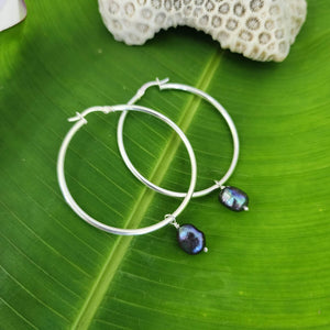 READY TO SHIP Hoop Earrings with Freshwater Pearls - 925 Sterling Silver FJD$ - Adorn Pacific - Earrings