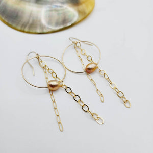 READY TO SHIP Earrings with Freshwater Pearl and chain detail - 14k Gold Fill FJD$ - Adorn Pacific - Earrings